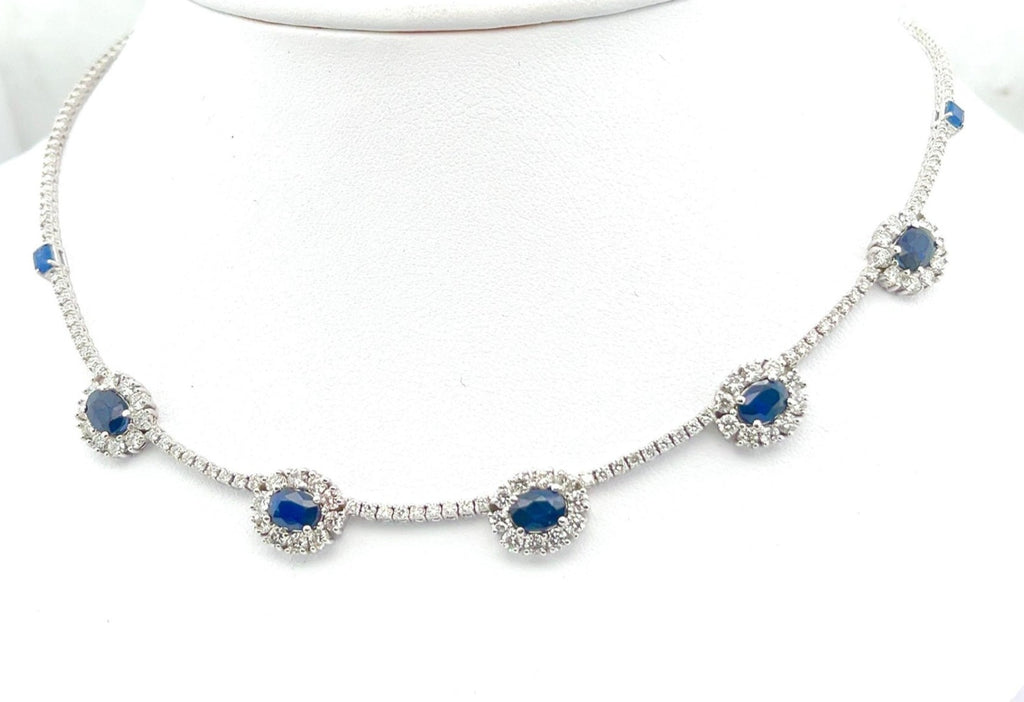 Collana tennis in oro bianco 18k e zaffiro e diamanti naturali 8ct