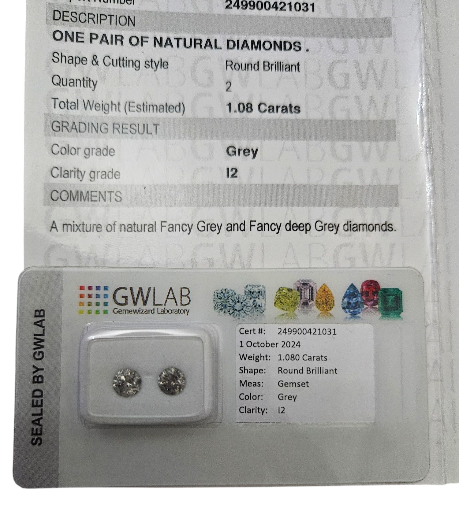 Coppia Diamante naturale certificato 1.080ct