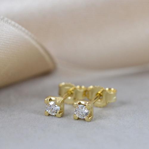 orecchini punto luce quadrato in oro giallo 18k e 2 diamanti naturali 0,90 ct