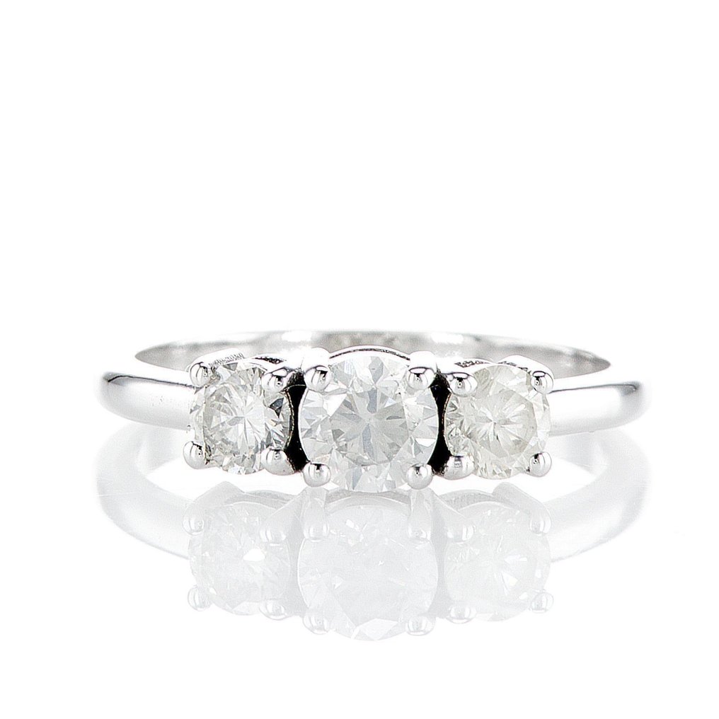 Anello Trilogy- 18 carati Oro bianco - 1.01ct. tw. Diamante (Naturale) - Diamante -D COLOR VVS1