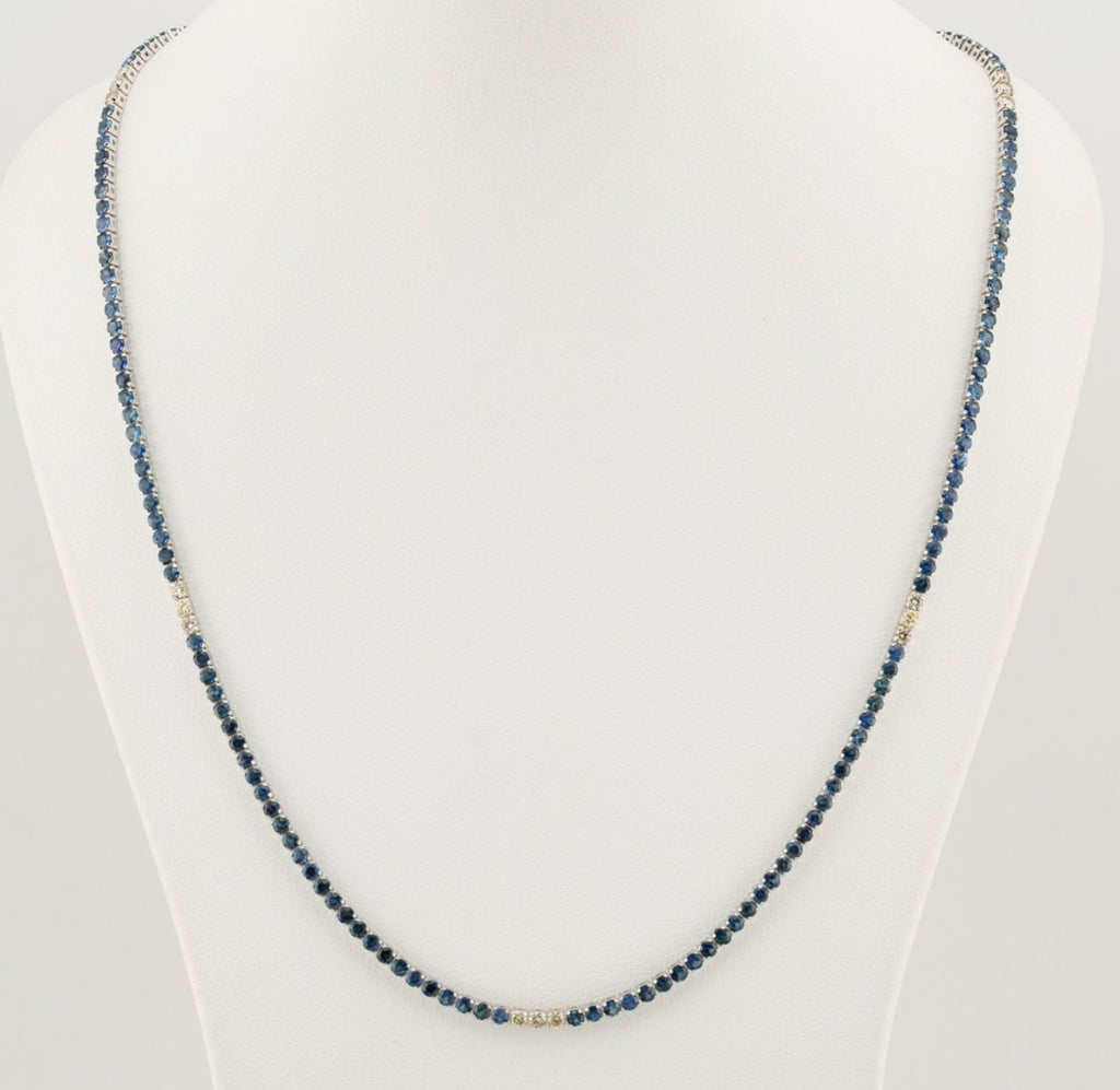 Collana - 18 carati Oro bianco - 10.16ct. tw. Zaffiro - Diamante naturale