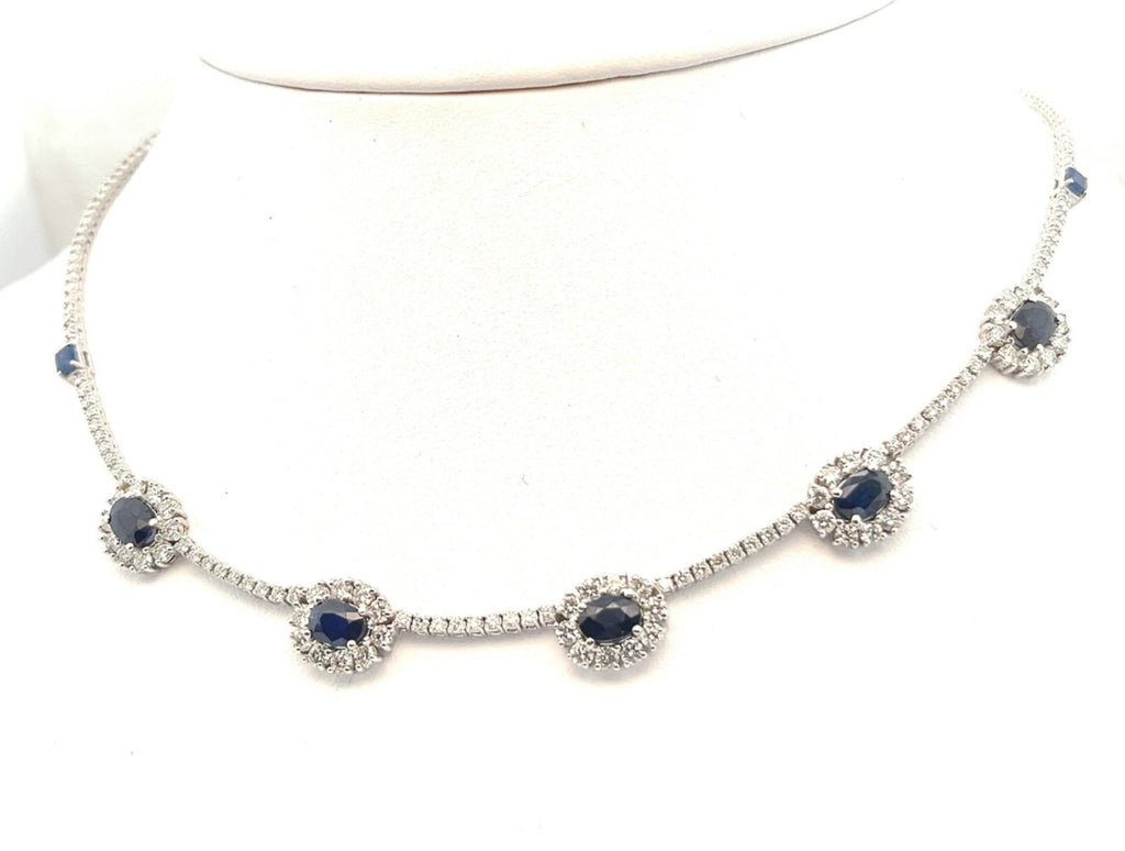 Collana collier tennis in oro bianco 18k e zaffiro e diamanti naturali 8ct