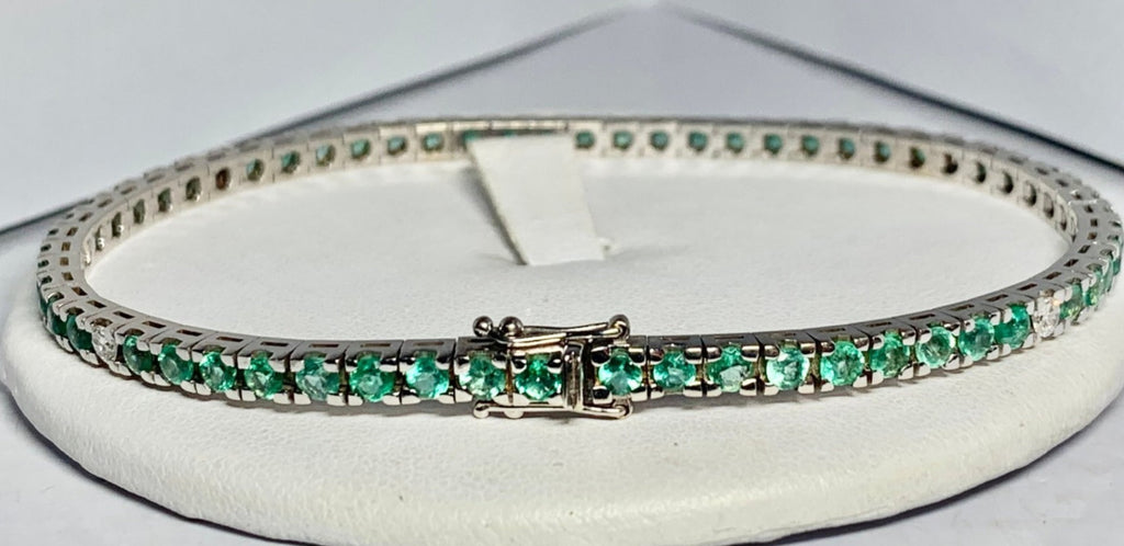 Bracciale tennis - 18 carati Oro bianco - 6.38ct. tw. Smeraldo - Diamante