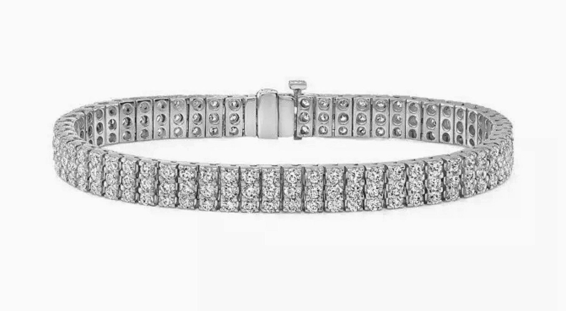 Bracciale tennis in 3 Fila diamante naturale Taglio Rotondo  6.72CT