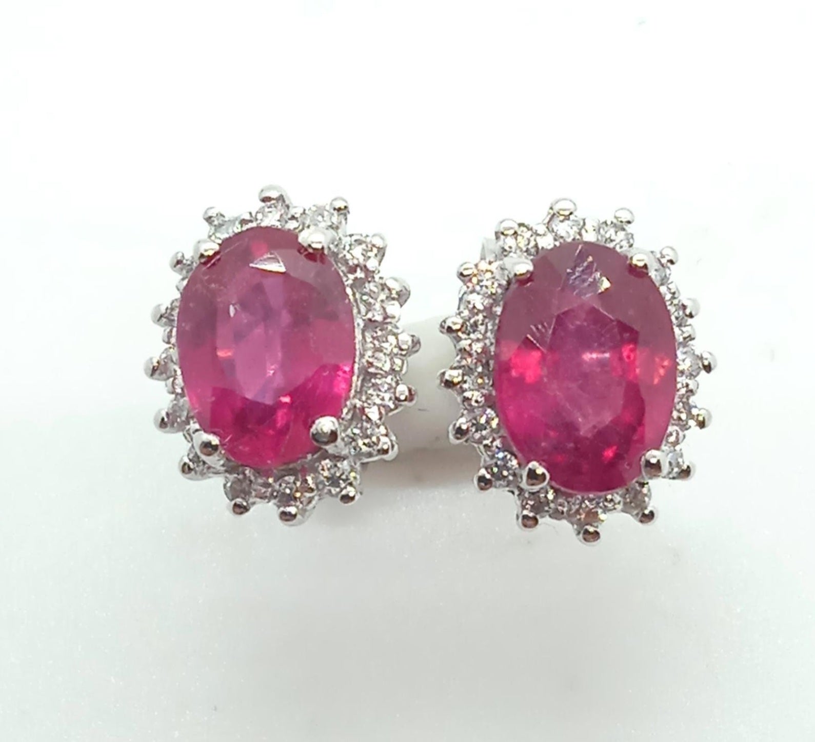 Orecchini - 18 carati Oro bianco Rubino - Diamante