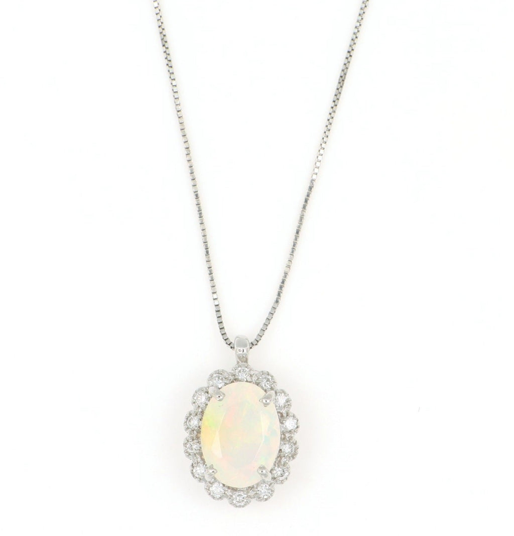 Collana in oro bianco 18k e diamante naturale e opale 1.60ct