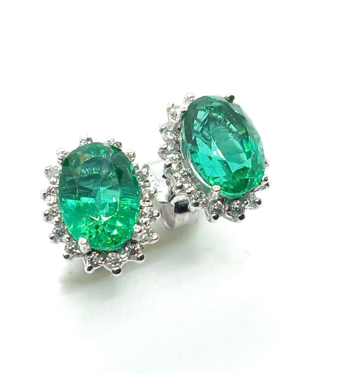 Orecchini - 18 carati Oro bianco Smeraldo - Diamante