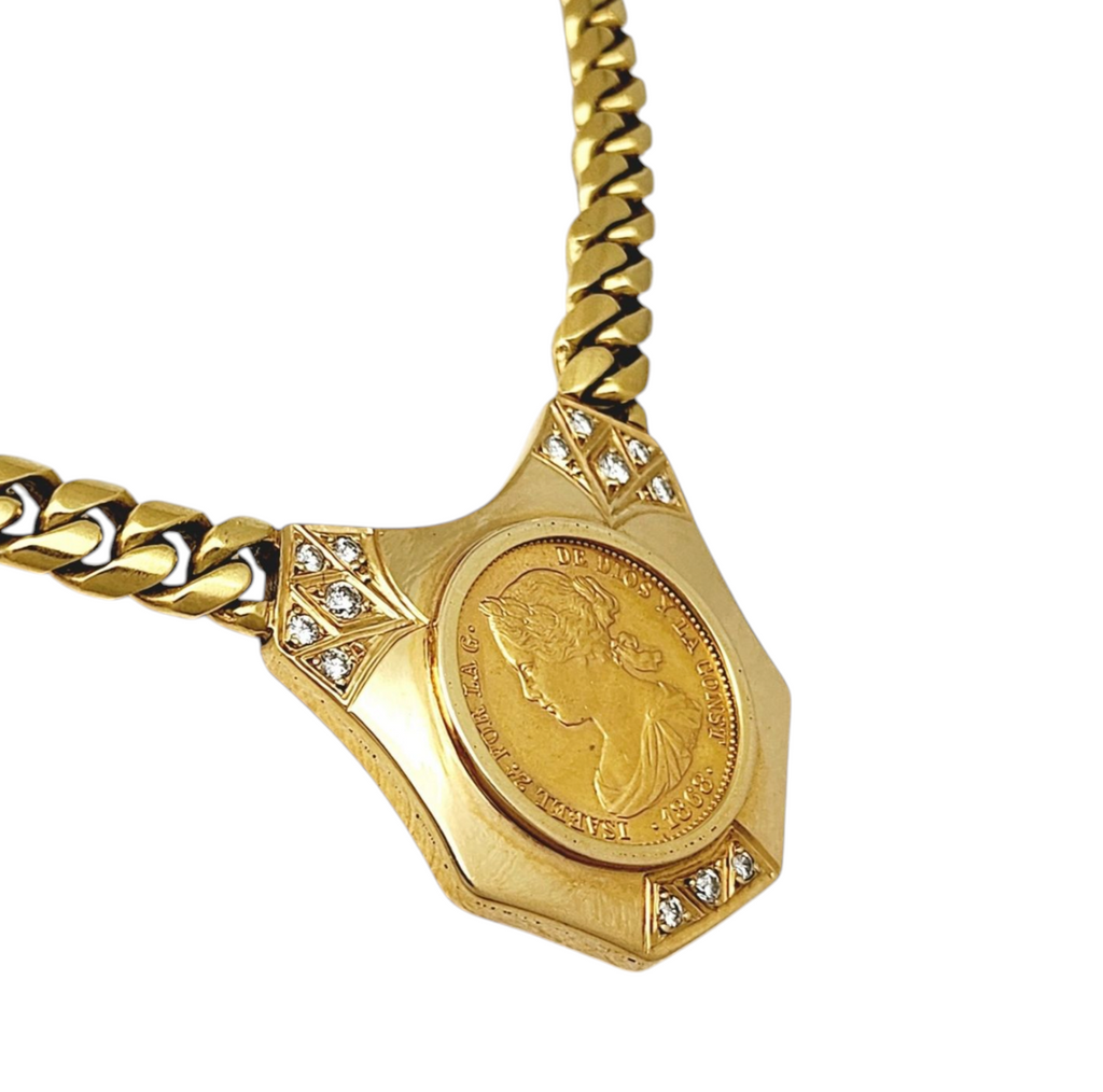 Collana in oro giallo 18k  con diamanti naturali 0.81 ct e sterline d'oro 22k