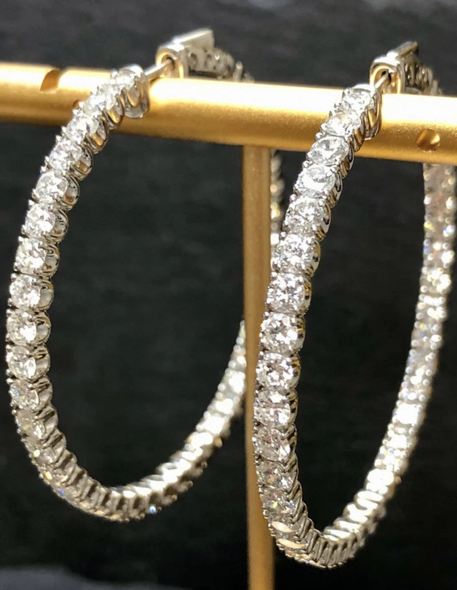 Orecchini a cerchio oro bianco 18k diamanti Naturali 10,50 ct