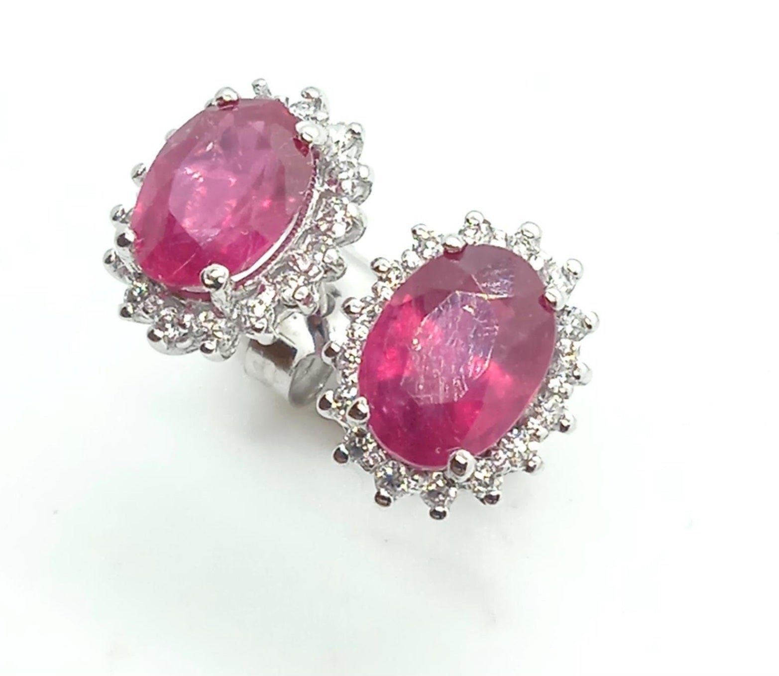 Orecchini - 18 carati Oro bianco Rubino - Diamante