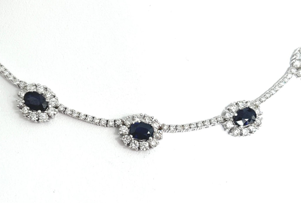 Collana collier tennis in oro bianco 18k e zaffiro e diamanti naturali 8ct
