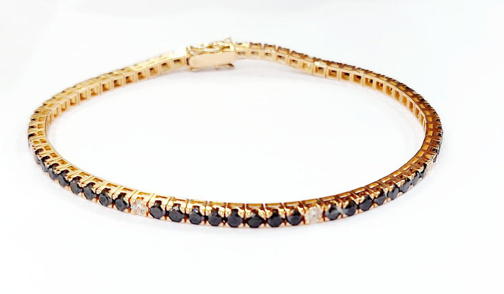 bracciale tennis in oro giallo 18k e diamanti naturali neri  4,00ct