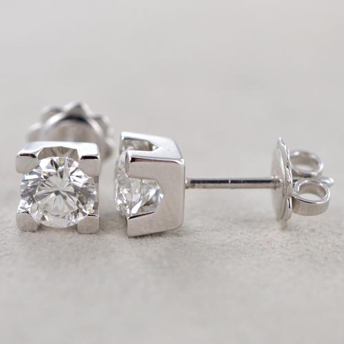 orecchini punto luce quadrato in oro bianco 18k e 2  diamanti naturali 0,20ct