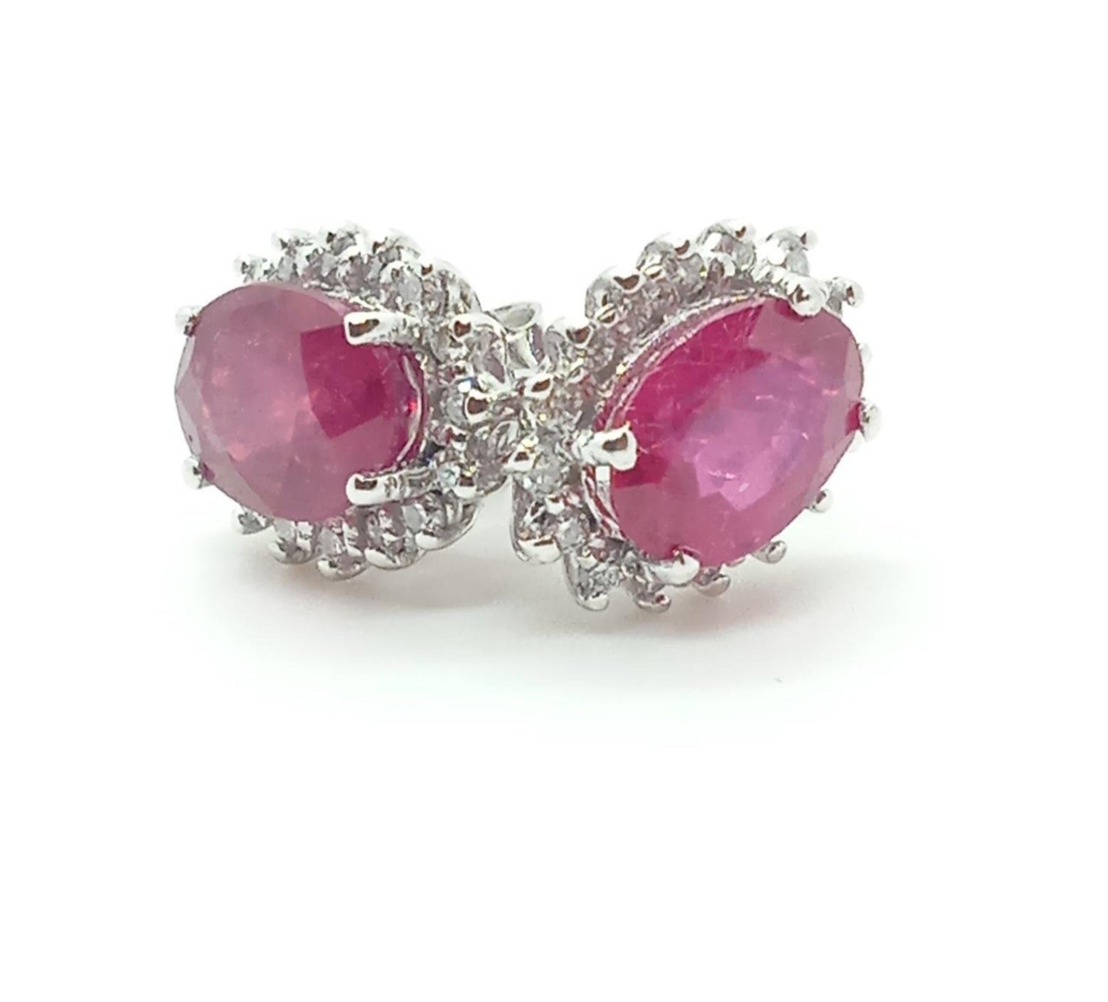 Orecchini - 18 carati Oro bianco Rubino - Diamante