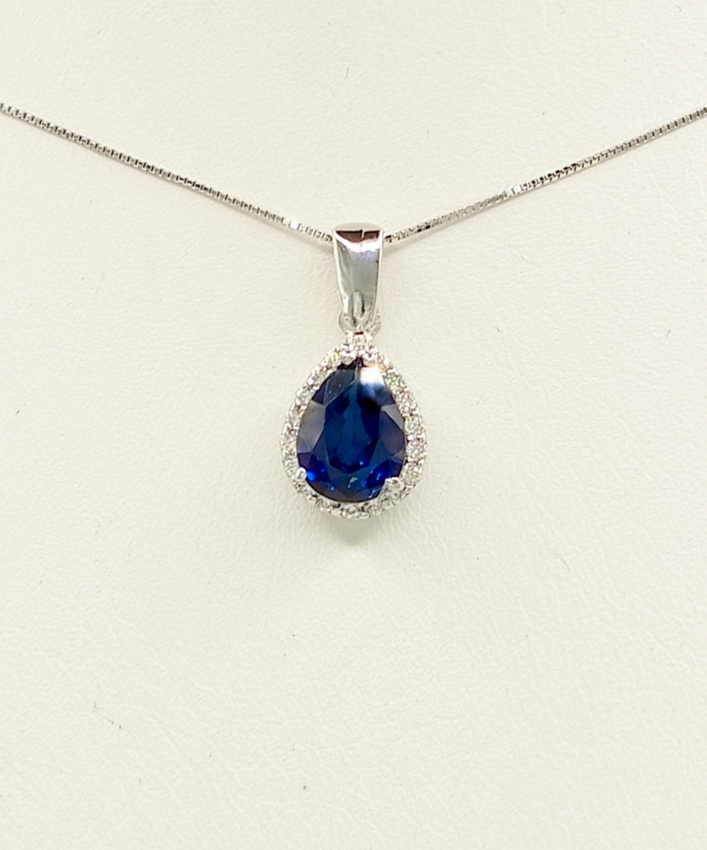 Collana in oro bianco 18k e diamanti naturali e zaffiro naturale 1.98 ct
