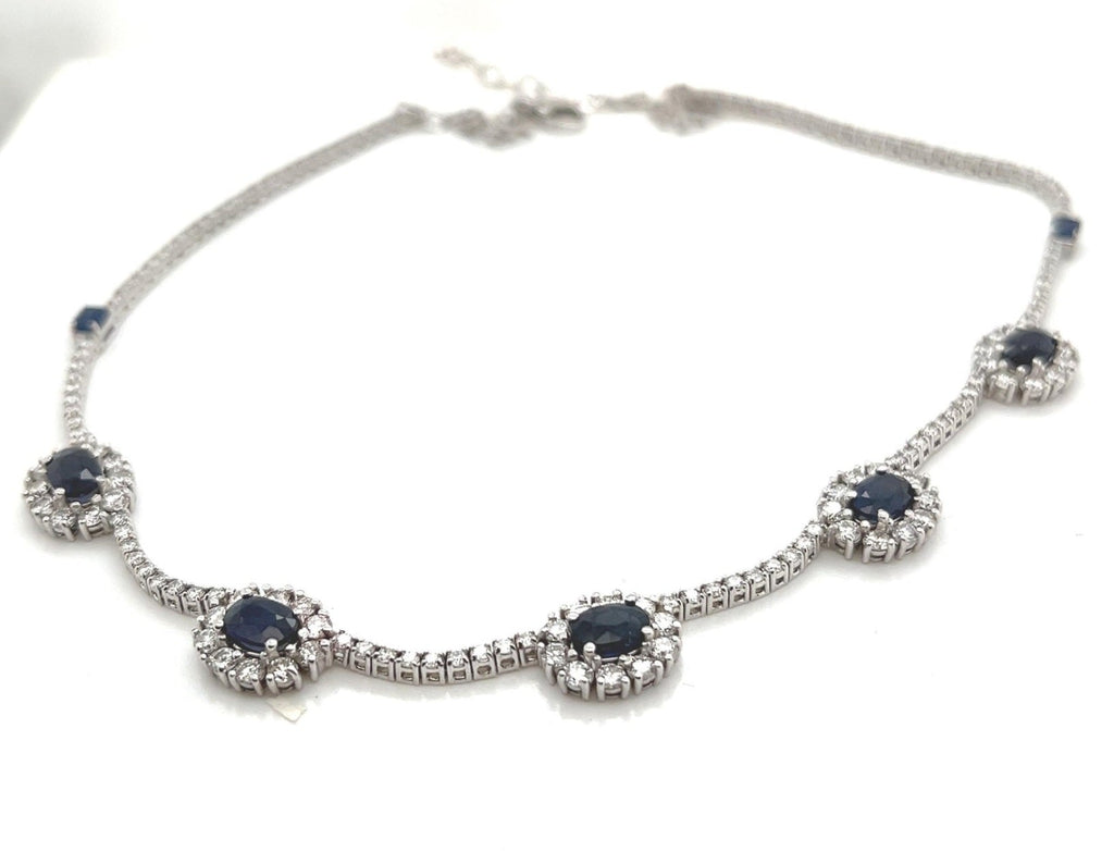 Collana collier tennis in oro bianco 18k e zaffiro e diamanti naturali 8ct