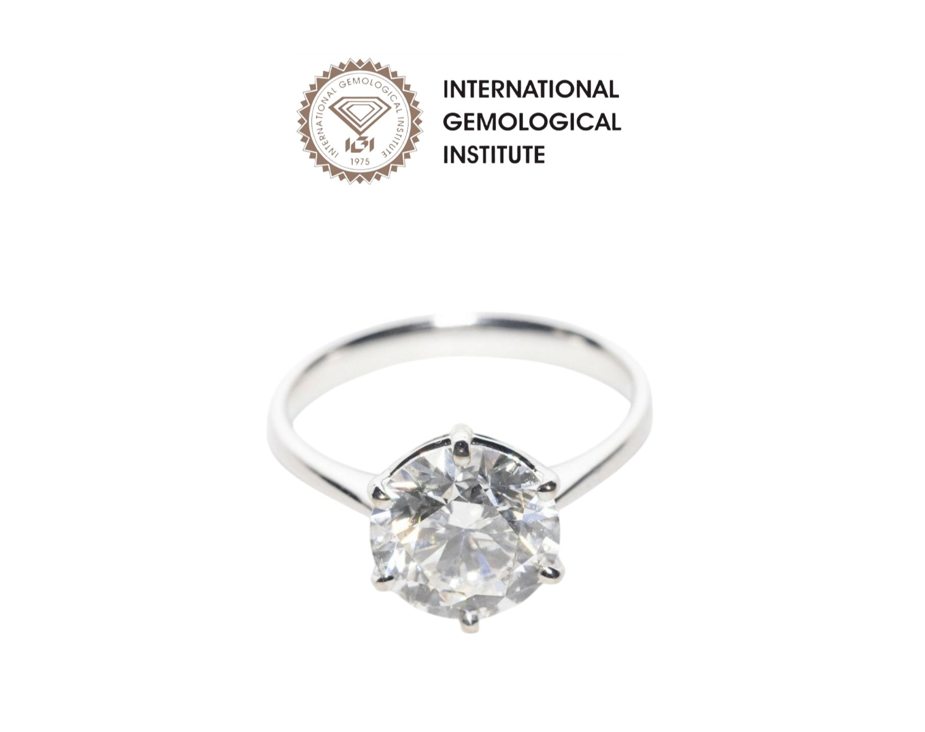 Anello solitario in oro bianco 18k e diamante naturale 1.70ct D IF